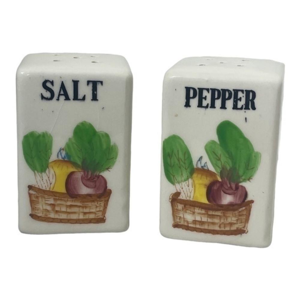 Vintage Porcelain Salt & Pepper Shakers Mid-Century Modern Hand Painted Japan